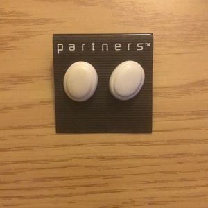 Partners white button earrings